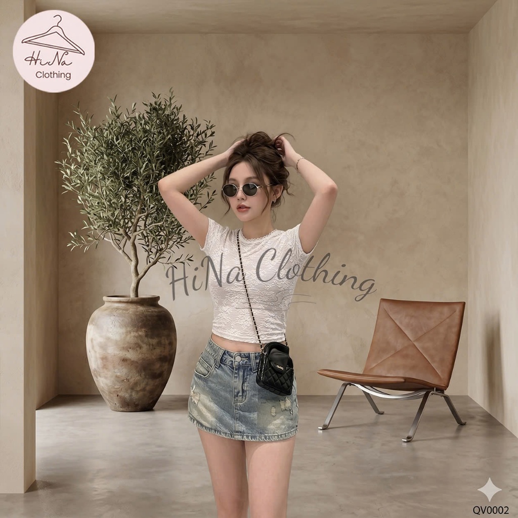 Quần váy ngắn jean denim bò chữ A basic rách cào HiNa QCCC QCL1 QV0002 #68099
