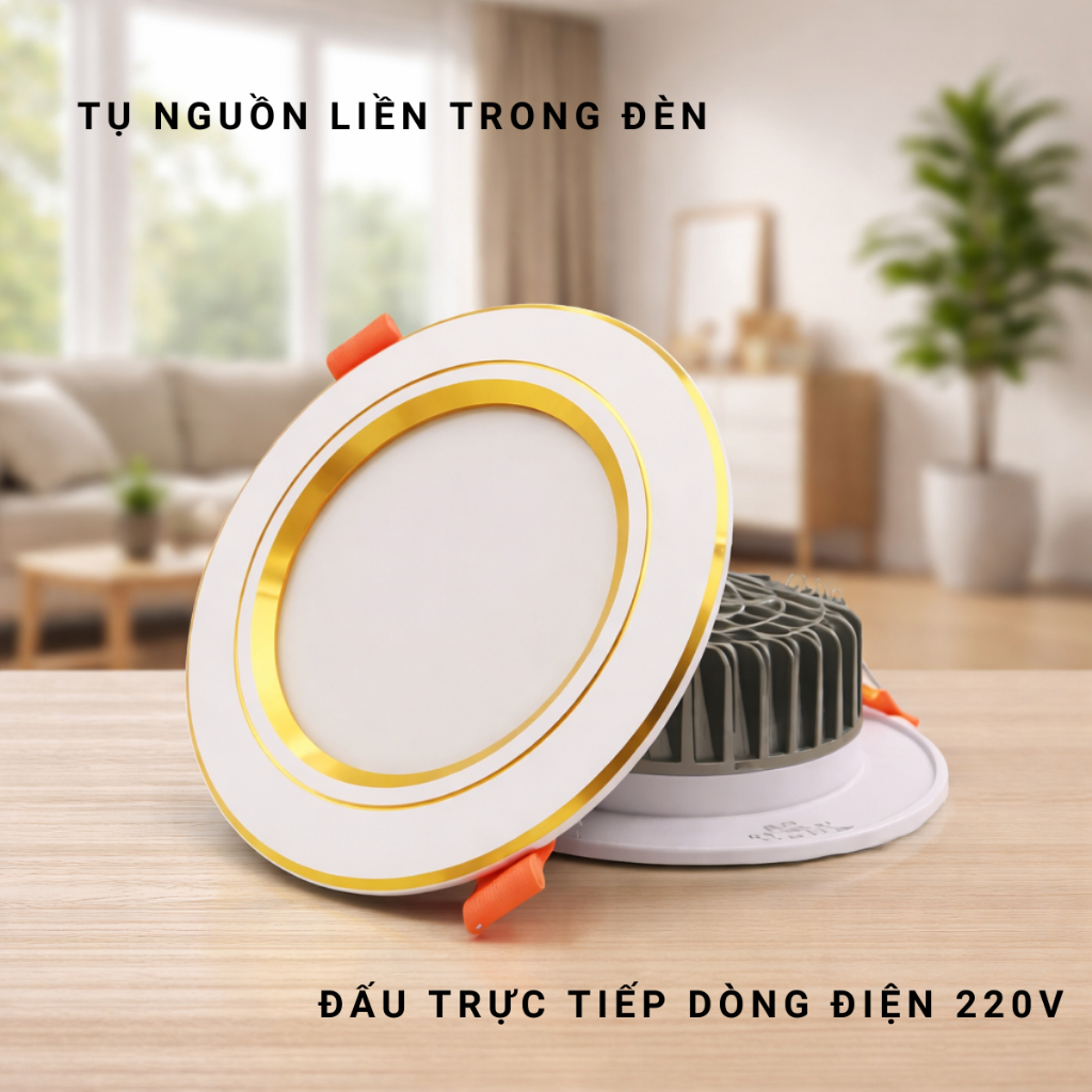( Nguồn Liền) Đèn LED Âm Trần 3 Màu Đế Đúc liền nguồn 8W/ 10W Phi  90 | Đèn Âm Trần Tiết Kiệm Điện