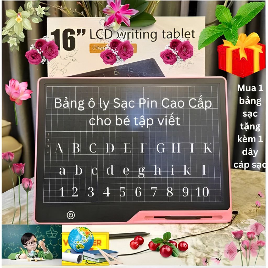 Bảng vẽ tự xóa điện tử có ô Ly LCD  Bảng tập Viết & tập vẽ cho bé đồ tặng sạc | T&N kids Chuyên S