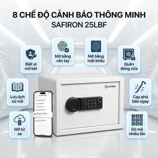 Két Sắt Mini Thông Minh Safiron 25LBF Vân Tay Điện Tử Cảnh Báo Trộm Về Điện Thoại Cao 25 x Rộng 35 x Sâu 28cm