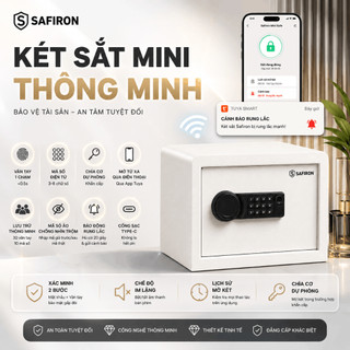 Két Sắt Mini Thông Minh Safiron 25LBF Vân Tay Điện Tử Cảnh Báo Trộm Về Điện Thoại Cao 25 x Rộng 35 x Sâu 28cm
