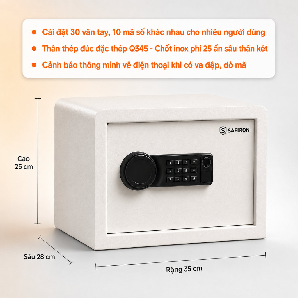 [BH 6 NĂM] Két Sắt Mini Thông Minh Safiron 25LBF, 25LN Vân Tay Điện Tử Cảnh Báo Trộm Về Điện Thoại