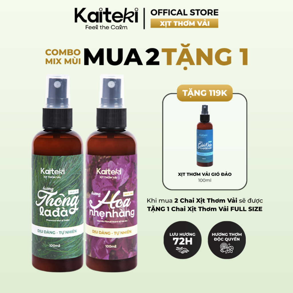 Xịt Thơm Quần Áo Kaiteki 100ml - Hương Nước Hoa Cho Quần Áo, Thơm Lâu 72H, Khử Mùi Vải, Chai Xịt Thơm Cao Cấp