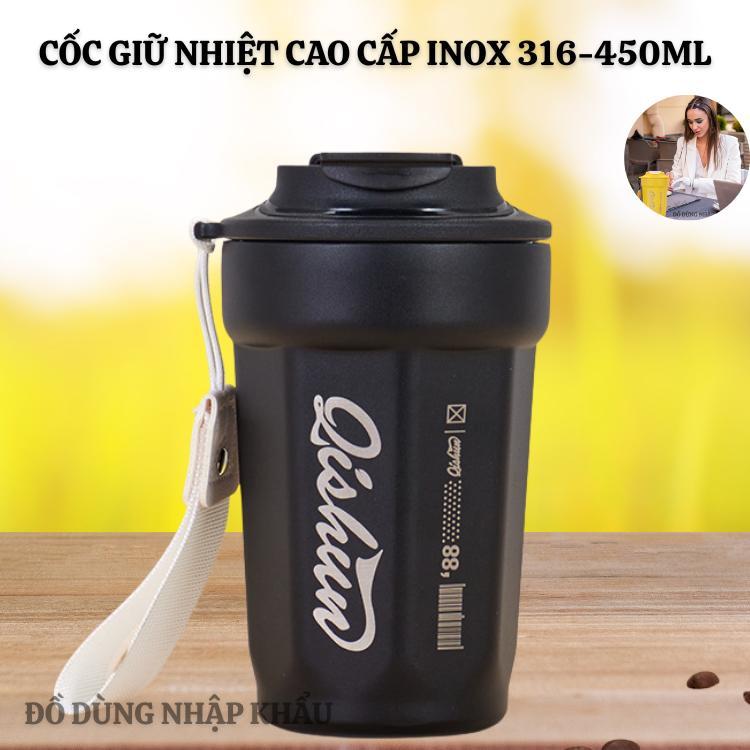 Cốc giữ nhiệt có nắp Inox 316 dung tích 450ml hàng nội địa Trung giữ nhiệt đến 12h