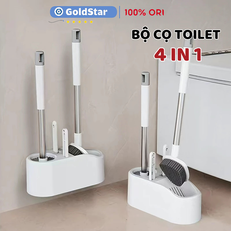 GOLDSTAR Bộ Cọ Bồn Cầu, Cọ Nhà Vệ Sinh 4 Trong 1, Cây Chà Toilet Tích Hợp Kẹp Rác Đa Năng