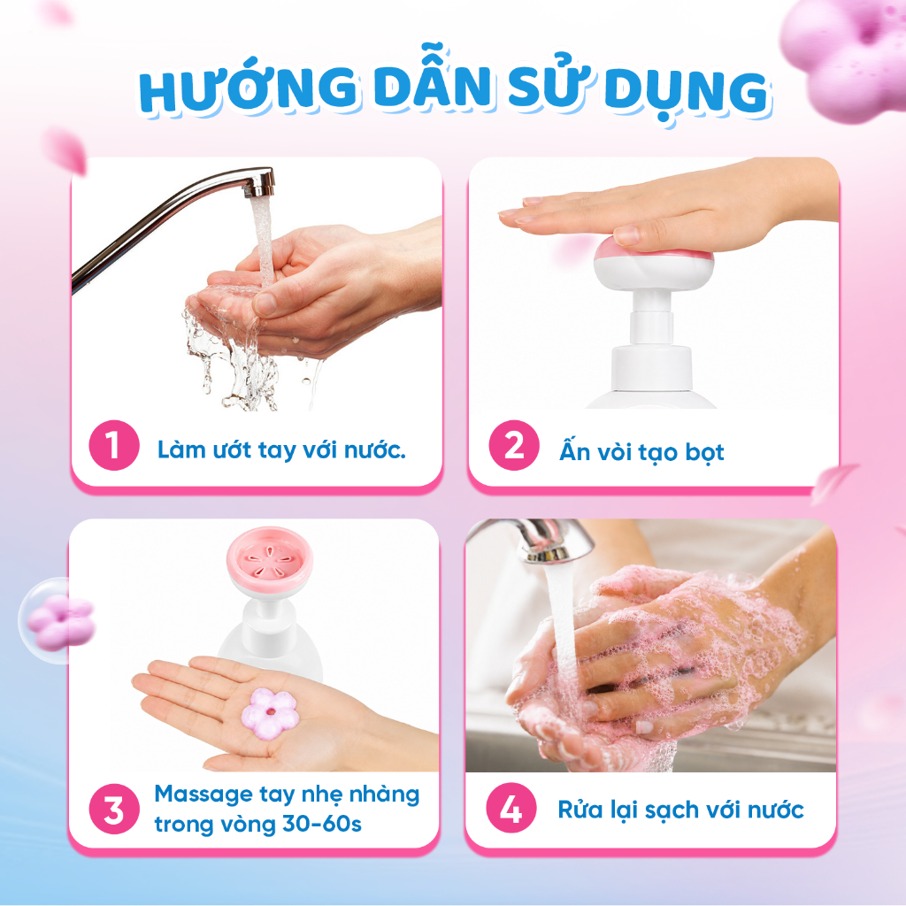 Nước rửa tay dạng bọt CleanZ hình cánh hoa làm sạch, diệt khuẩn, an toàn cho da tay 350ml