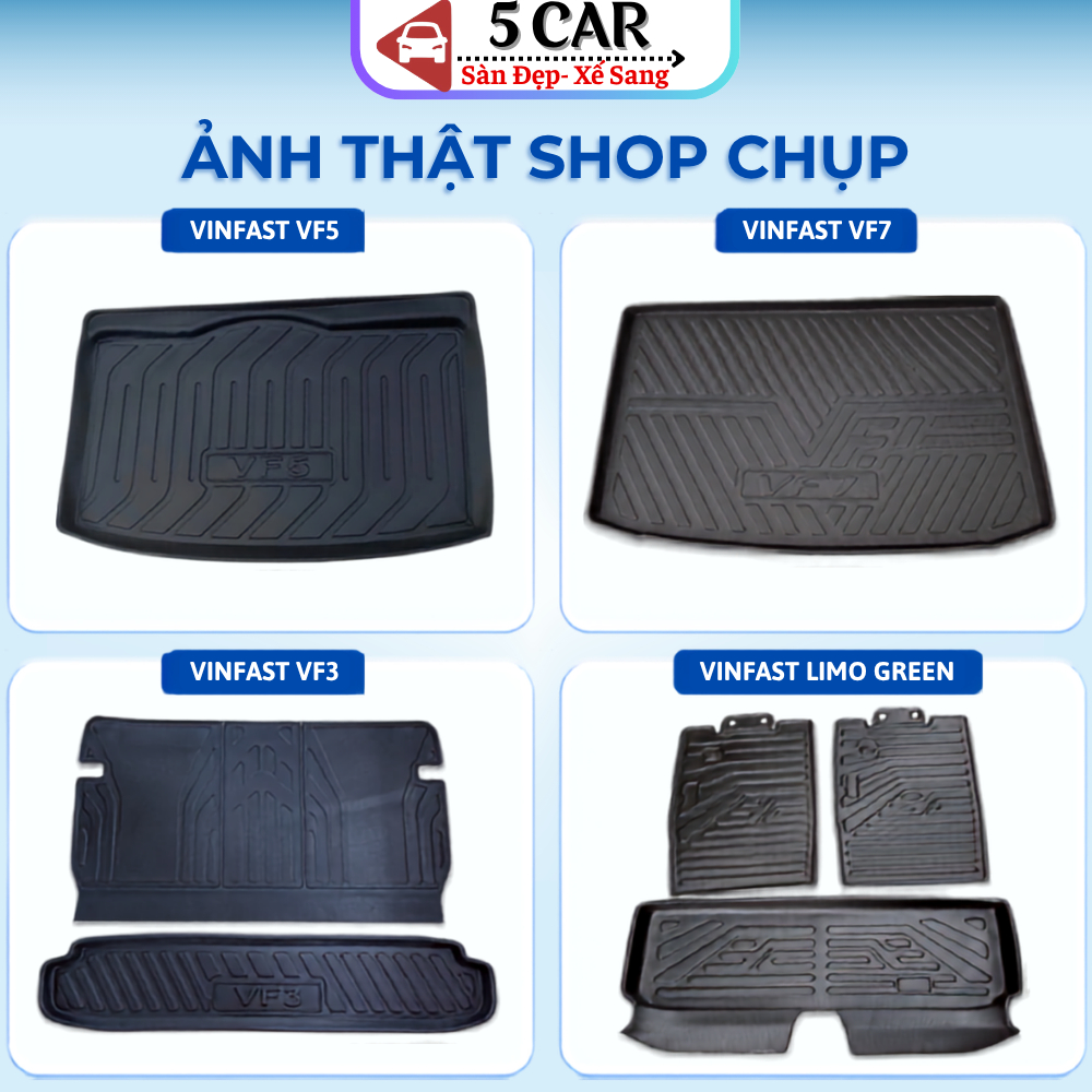 Lót cốp Nhựa Dẻo TPO cho VF3, VF5, VF6, VF7, VF8, VF9, Limo Gree/MPV7, VFE34, LUX A Dày dặn chống thấm nước