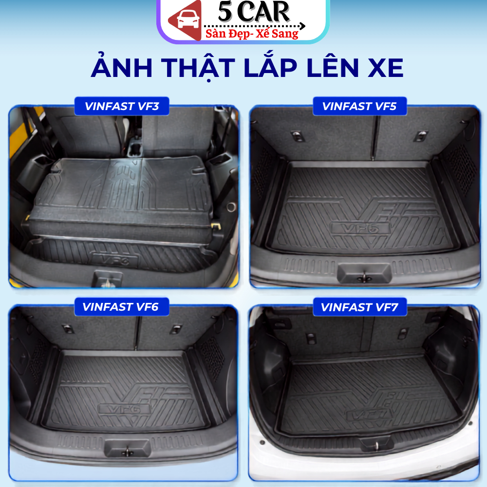 Lót cốp Nhựa Dẻo TPO cho VF3, VF5, VF6, VF7, VF8, VF9, Limo Gree/MPV7, VFE34, LUX A Dày dặn chống thấm nước