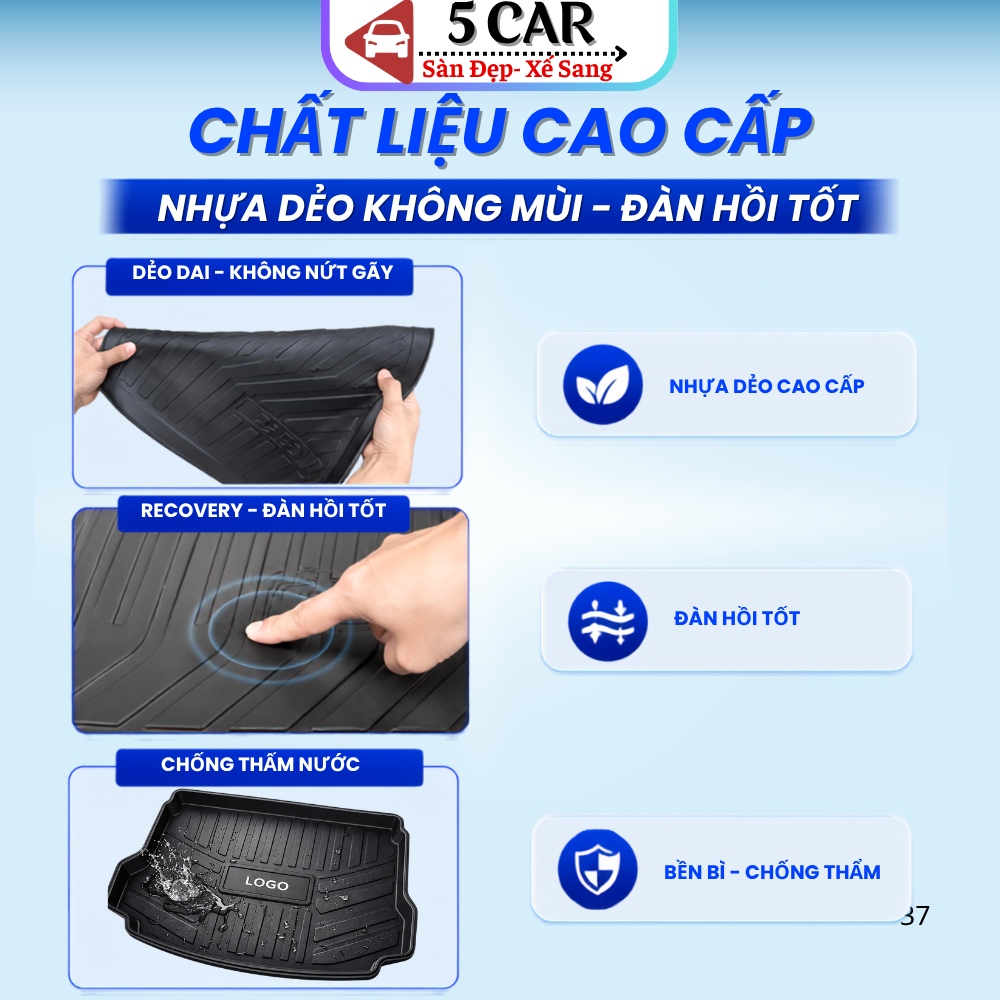 Lót cốp Nhựa Dẻo TPO cho VF3, VF5, VF6, VF7, VF8, VF9, Limo Gree/MPV7, VFE34, LUX A Dày dặn chống thấm nước