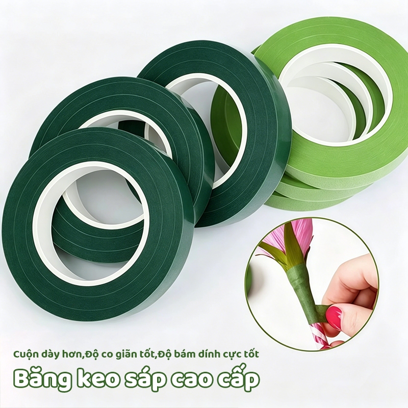 Băng Keo Sáp Xanh Quấn Cành Hoa – Cuộn Keo Dẻo Dính Tốt, Làm Hoa Handmade Kẽm Nhung, Hoa Giấy DIY