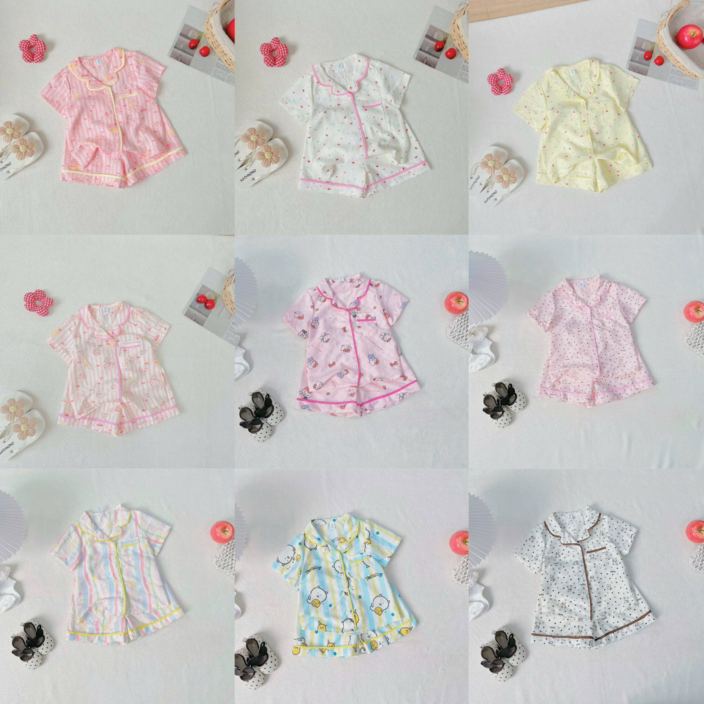 Bộ Pijama Bé Gái JPy01 Chất Đũi Mềm Mát Bộ Ngủ Cộc Tay Pyjama Trẻ Em Size 1-10 Tuổi (10-40kg)