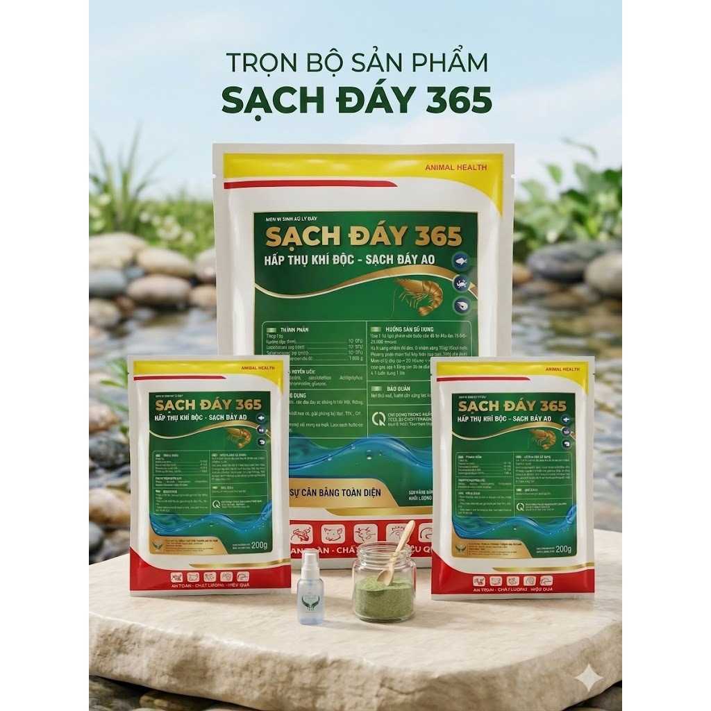 Men vi sinh xử lý sạch đáy 365 - Hàm Lượng Vi sinh x10 - Hấp thụ khí độc, phân huỷ mùn bã