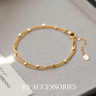 Lắc tay nữ titan dây kép bi tròn phối khối vuông nhỏ xinh mạ vàng 18K không gỉ WB2618 BY ACCESSORIES