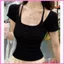 Áo Thun Ngắn Tay Cổ Yếm Ôm Dáng RANSHI Nhún Eo Tôn Dáng Trẻ Trung Chất Thun Cotton Mềm Mát