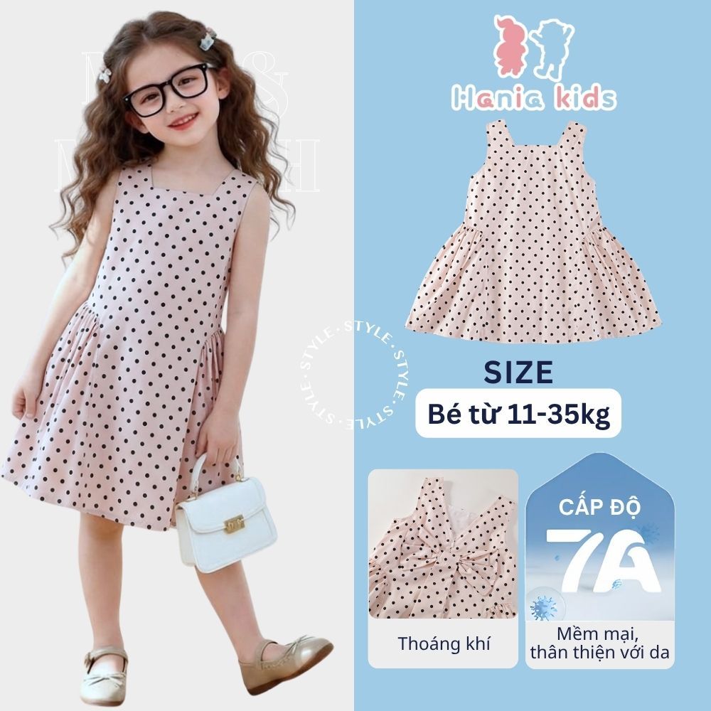 Váy Cho Bé Gái, Váy Sát Nách Dáng Suông Họa Tiết Chấm Bi Chất Liệu Cotton Thoáng Mát