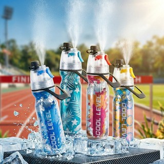 Bình Nước Thể Thao Phun Sương 500ml | Bình Xịt Sương Làm Mát Cầm Tay Có Quai Xách Đi Học Tập Gym