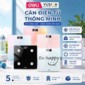 Cân điện tử sức khỏe Deli - Thiết kế mới độc đáo, số đo chính xác, kính cường lực tải trọng 180kg - E86120