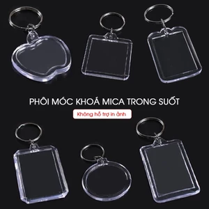 50 Phôi móc khoá, Phôi móc khoá trong suốt 2 mặt - Đa dạng kích thước (Không in nội dung)