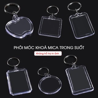 50 Phôi móc khoá, Phôi móc khoá trong suốt 2 mặt - Đa dạng kích thước (Không in nội dung)
