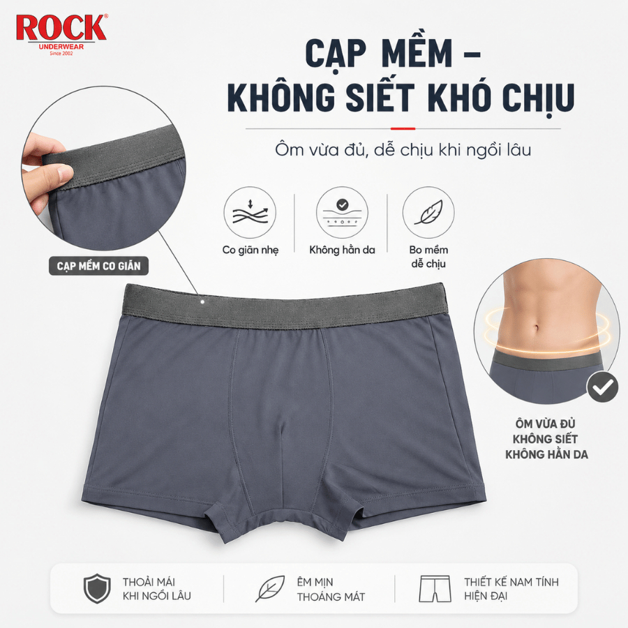 Quần Lót Nam ROCK QA 1032 Trơn Cao Cấp Co Giãn 4 Chiều, Quần Sịp Nam Chất Liệu Mềm Mịn, Thoáng Khí