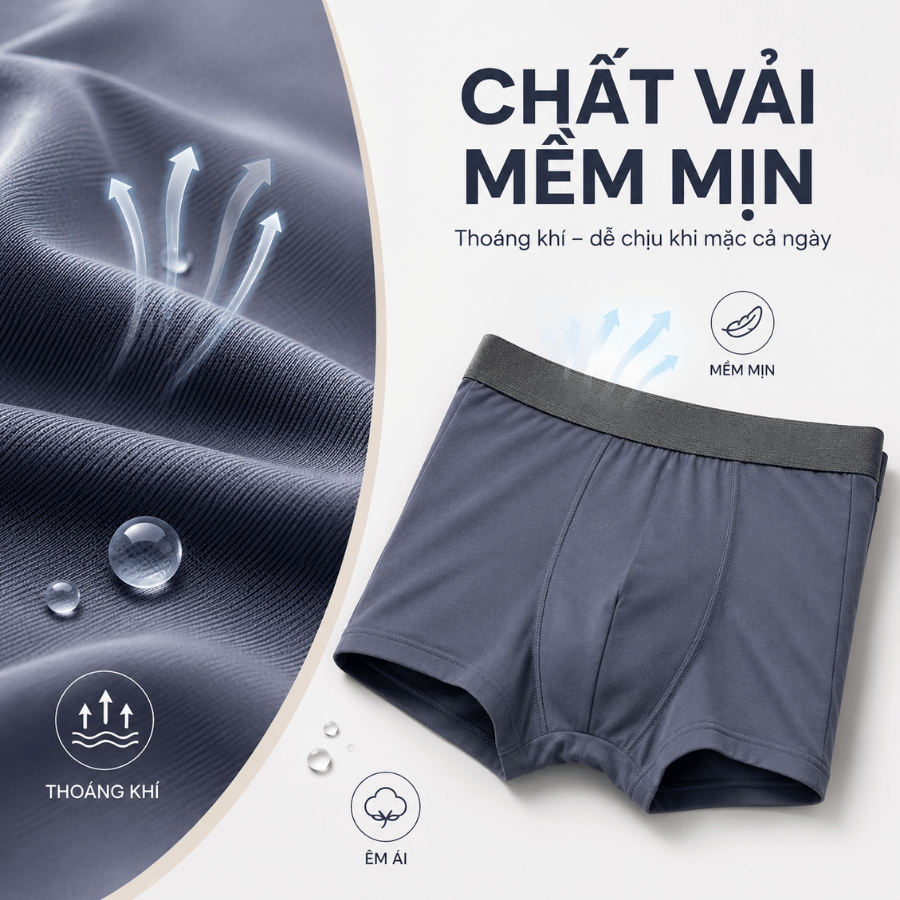 Quần Lót Nam ROCK QA 1032 Trơn Cao Cấp Co Giãn 4 Chiều, Quần Sịp Nam Chất Liệu Mềm Mịn, Thoáng Khí