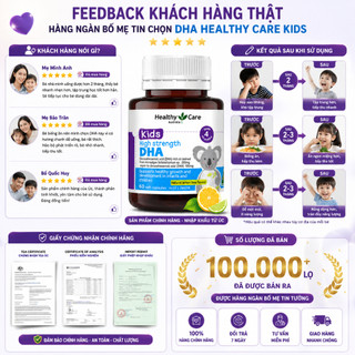 Viên uống bổ sung DHA Healthy Care Kids High Strength cho bé thông minh toàn diện hộp 60 viên