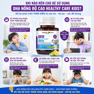 Viên uống bổ sung DHA Healthy Care Kids High Strength cho bé thông minh toàn diện hộp 60 viên