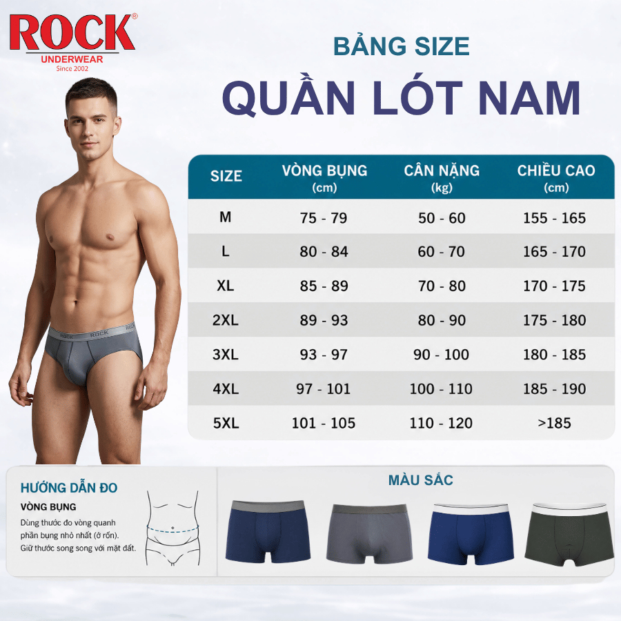 [Combo 3] Quần Lót Nam ROCK QA 1032 Trơn Cao Cấp Co Giãn 4 Chiều, Quần Sịp Nam Chất Liệu Mềm Mịn, Thoáng Khí