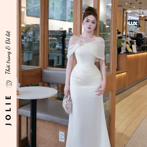 Váy Dạ Hội Trễ Vai Dáng Dài Đính Khóa Cài Cao Cấp JOLIE