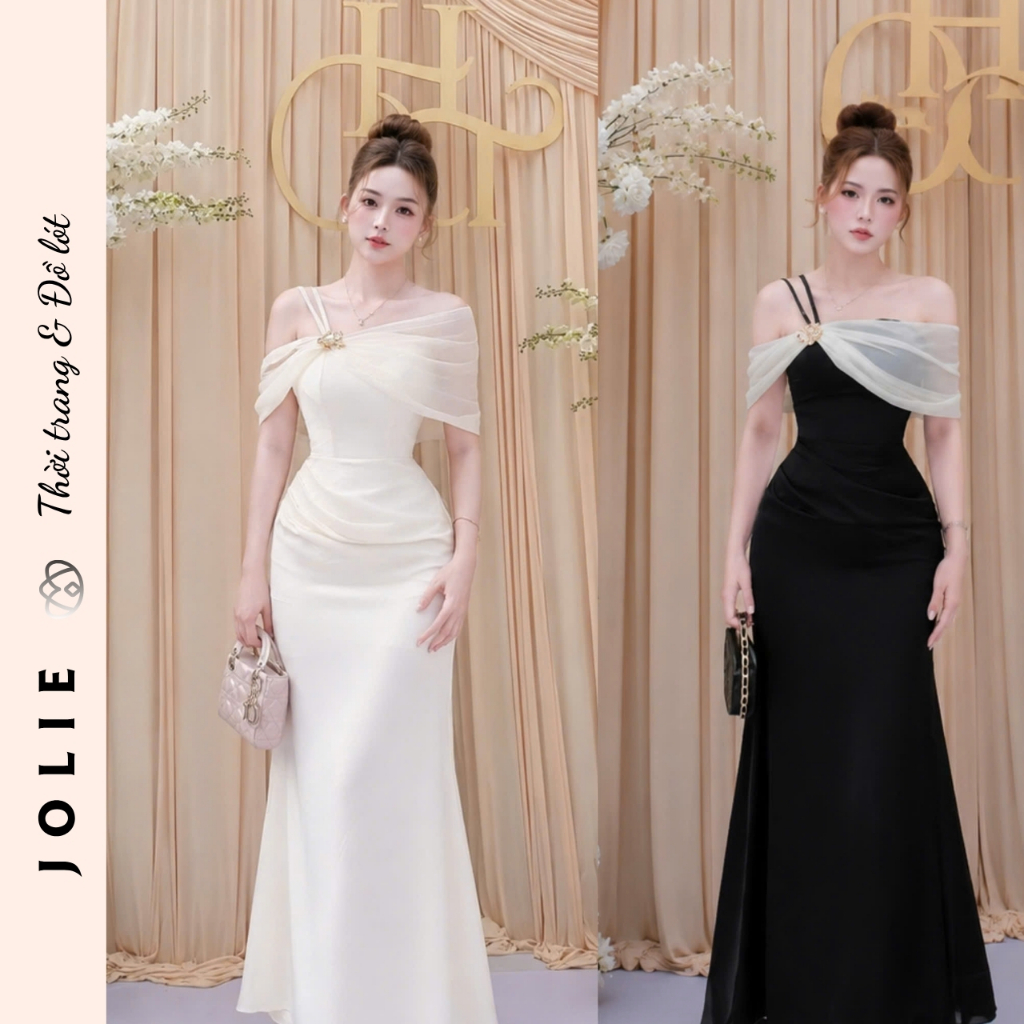 Váy Dạ Hội Trễ Vai Dáng Dài Đính Khóa Cài Cao Cấp JOLIE