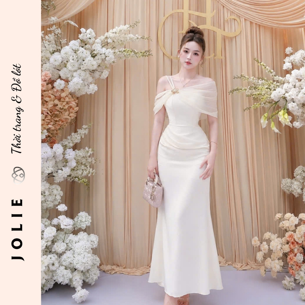 Váy Dạ Hội Trễ Vai Dáng Dài Đính Khóa Cài Cao Cấp JOLIE