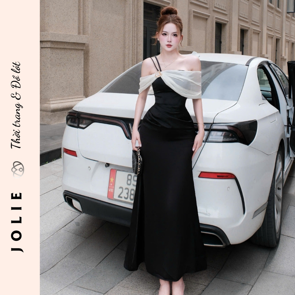 Váy Dạ Hội Trễ Vai Dáng Dài Đính Khóa Cài Cao Cấp JOLIE