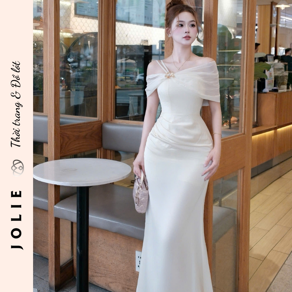 Váy Dạ Hội Trễ Vai Dáng Dài Đính Khóa Cài Cao Cấp JOLIE