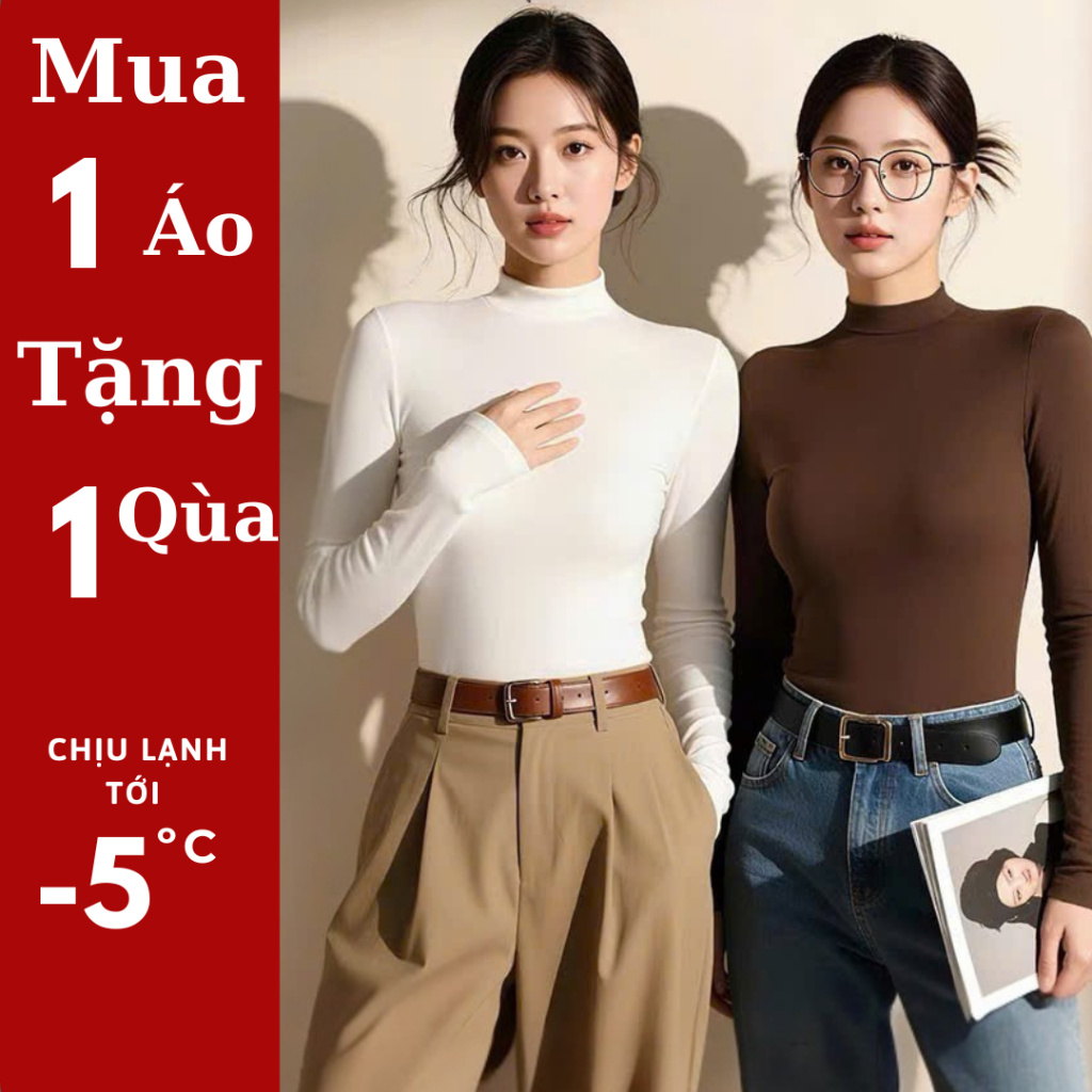 {TẶNG 1 QUÀ) AL617 Áo giữ nhiệt nữ co giãn 4 chiều, áo giữ nhiệt cổ cao siêu ấm, Áo thun giữ nhiệt nữ Hạnh Hoàng Design