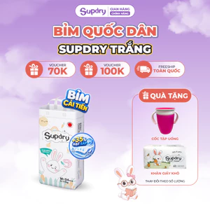 Tã Bỉm Dán/Quần Supdry, Bỉm Supdry Trắng Mỏng Nhẹ, an toàn Cho Bé size NB/S/M/L/XL/XXL/XXXL từ 4kg đến hơn 20kg