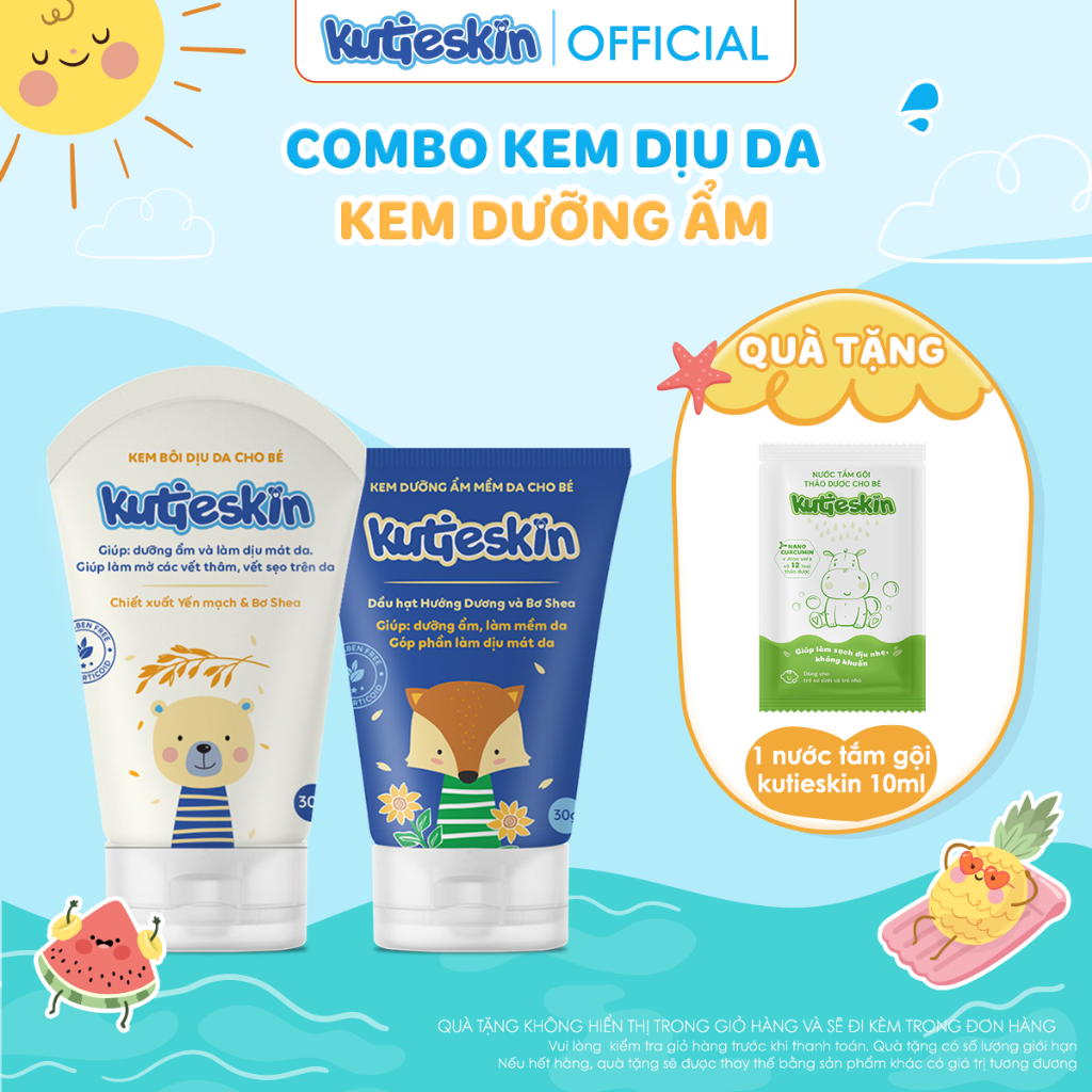 Combo Kem dưỡng ẩm và Kem dịu da Kutieskin cho bé - KAM02+KDD02