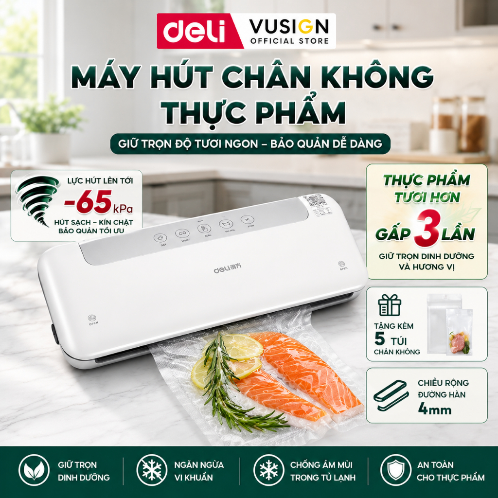 [TẶNG TÚI HÚT] Máy Hút Chân Không Thực Phẩm Deli Hút Tự Động Hàn Miệng Túi Lực Hút Mạnh Bảo Quản Thực Phẩm Tươi Lâu Hơn