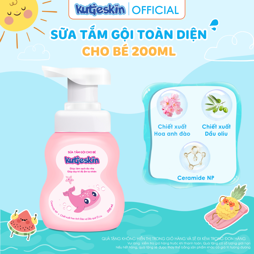 Sữa Tắm Gội Kutieskin 200ml Cho Bé (Sữa tắm thơm mềm da bé)