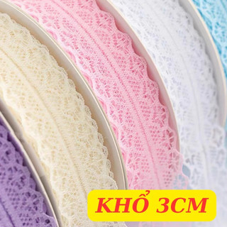 Ruy băng ren 3CM – Cuộn 45M trắng, đen, hồng to nhỏ phụ kiện trang trí handmade, làm nơ bó hoa, hộp quà