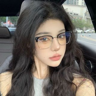 Gọng kính cận nam nữ nửa gọng chữ V mắt vuông chống ánh sáng xanh, tia uv KÈM HỘP và KHĂN GK18