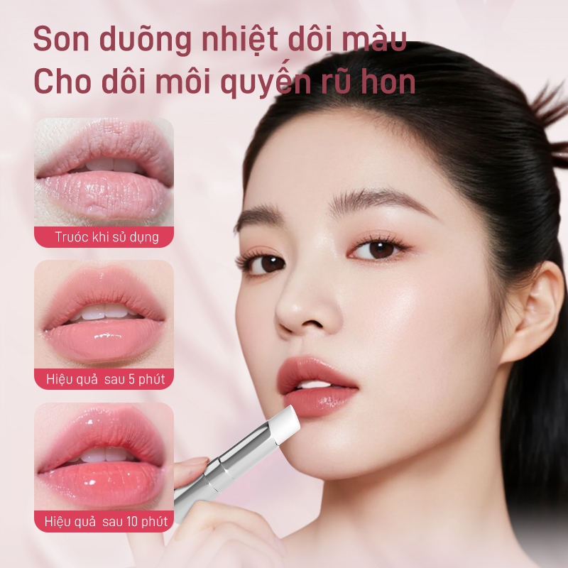 Son dưỡng nhiệt đổi màu LYDIMOON 3g dưỡng ẩm không nhờn, đổi màu pH hồng tự nhiên, Hồng Tự Nhiên Như Son Dưỡng