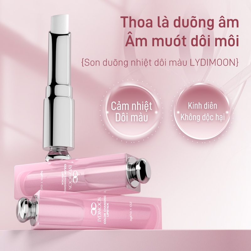 Son dưỡng nhiệt đổi màu LYDIMOON 3g dưỡng ẩm không nhờn, đổi màu pH hồng tự nhiên, Hồng Tự Nhiên Như Son Dưỡng