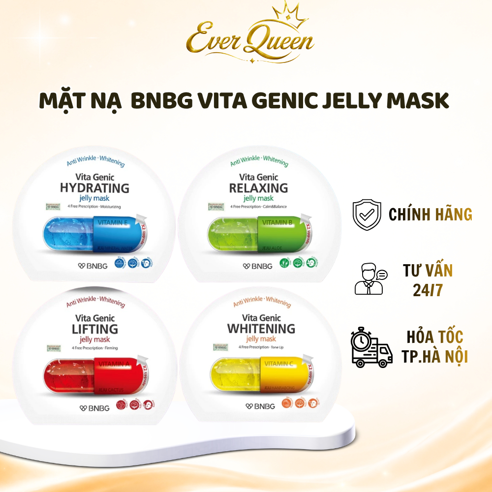 Hộp 10 Mặt Nạ BNBG  Vita Genic Jelly Mask Hỗ Trợ Phục Hồi Da - Ever Queen