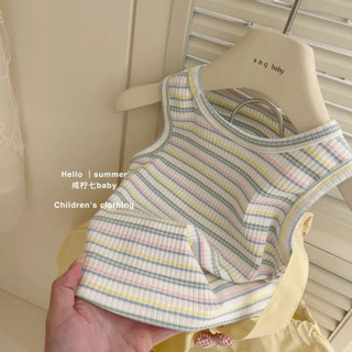 Set yếm vàng kèm áo kẻ cho bé gái xinh xắn chất tăm lạnh