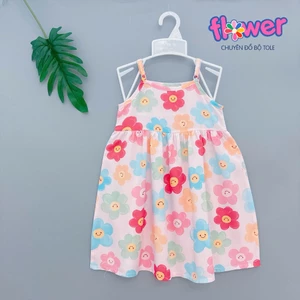 Váy tole lanh 2 dây bé gái viền màu, dây có tăng giảm 10-42kg - Đồ bộ tole Flower