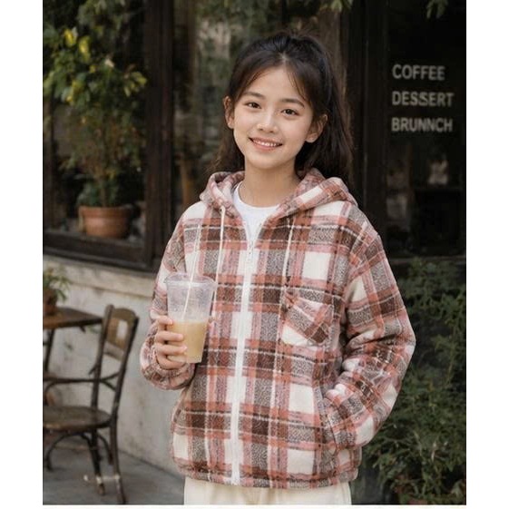 Áo khoác caro kẻ sọc có mũ khóa kéo đa dạng mẫu mã thời trang trẻ trung vải flannel thoáng khí .