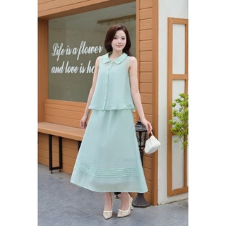 Áo Kiểu Nữ Sát Nách LAMER FASHION Cổ Sen Dáng Rộng Phối Chân Váy Xòe Cạp Chun Mí Thân O61B26H007 O62L26H003