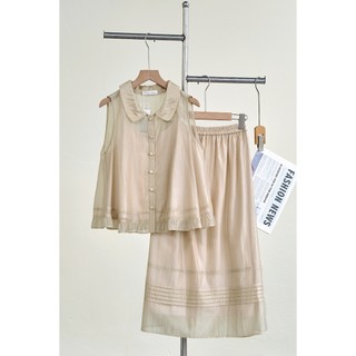 Áo Kiểu Nữ Sát Nách LAMER FASHION Cổ Sen Dáng Rộng Phối Chân Váy Xòe Cạp Chun Mí Thân O61B26H007 O62L26H003