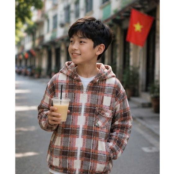 Áo khoác caro kẻ sọc có mũ khóa kéo đa dạng mẫu mã thời trang trẻ trung vải flannel thoáng khí .