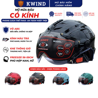 Nón bảo hiểm có kính nửa đầu, phù hợp nam, nữ, freesize 55-59cm, chính hãng, đảm bảo an toàn